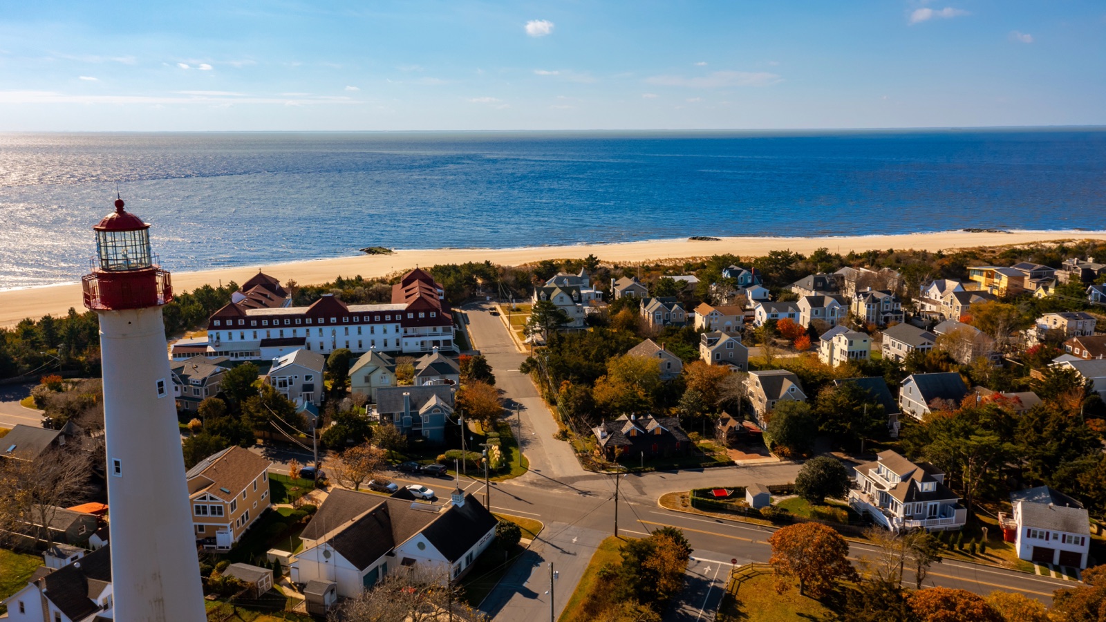 Cape May lighthouse and coastal neighborhood in New Jersey
